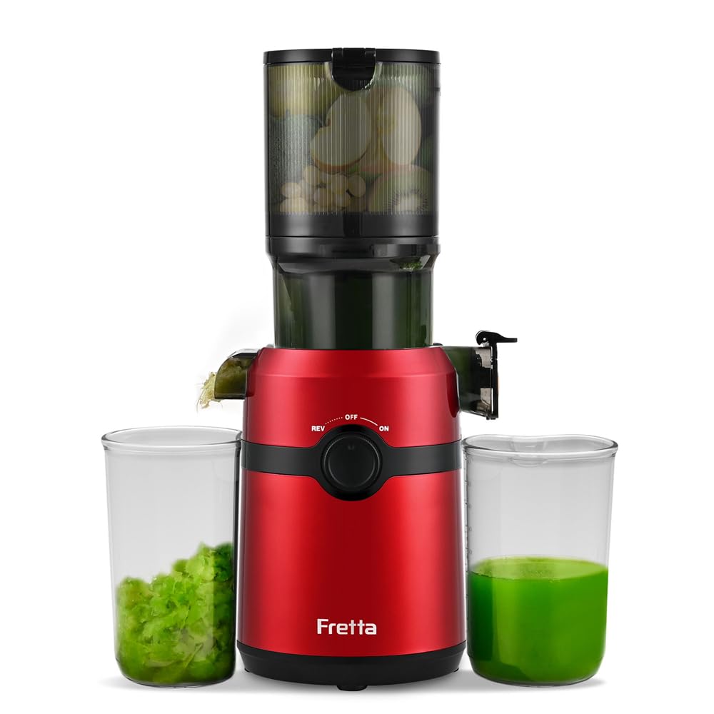 Fretta Cold Press Juicer – 200W Masticating Juice Extractor, Red