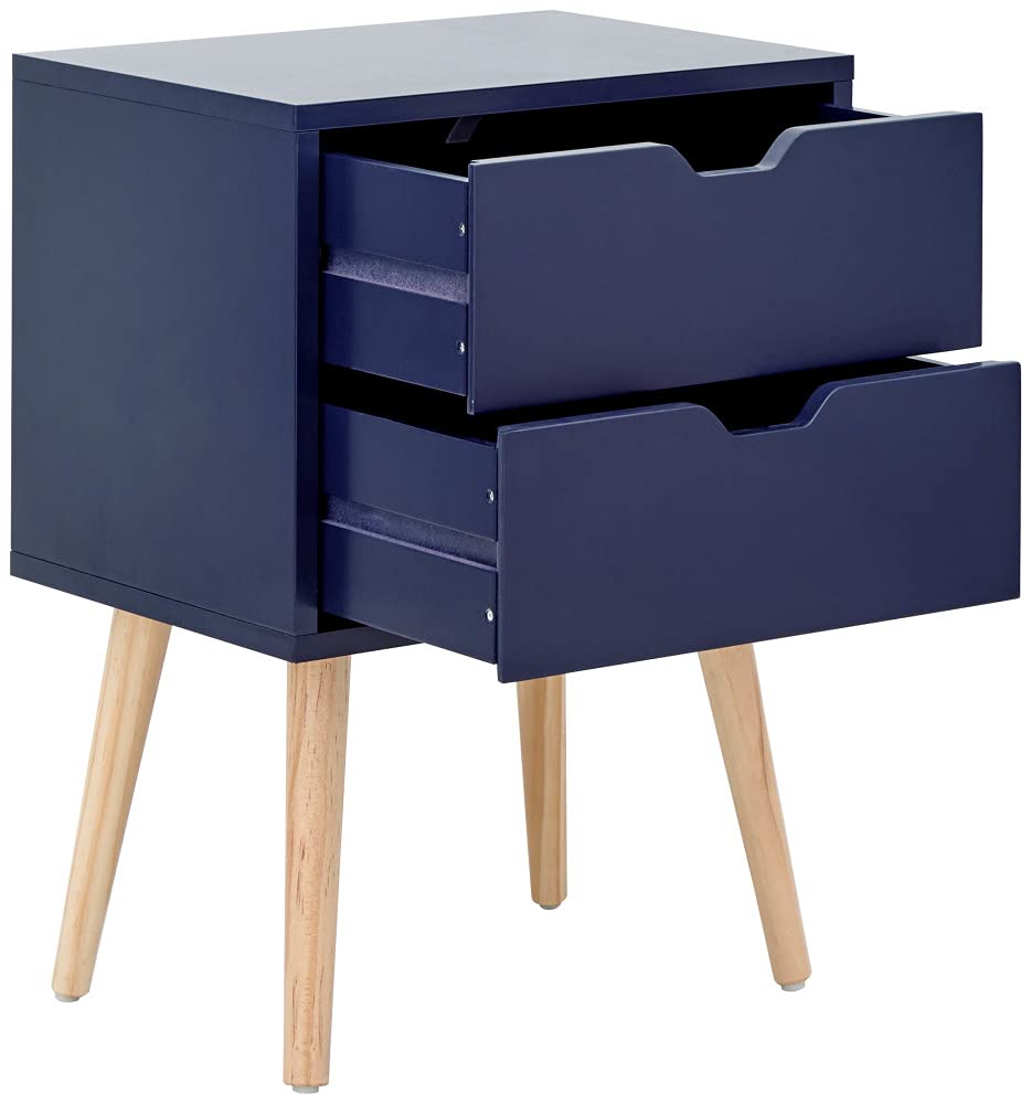 GFW Nyborg 2 Drawer Bedside Cabinet – Scandi Nightstand in Blue