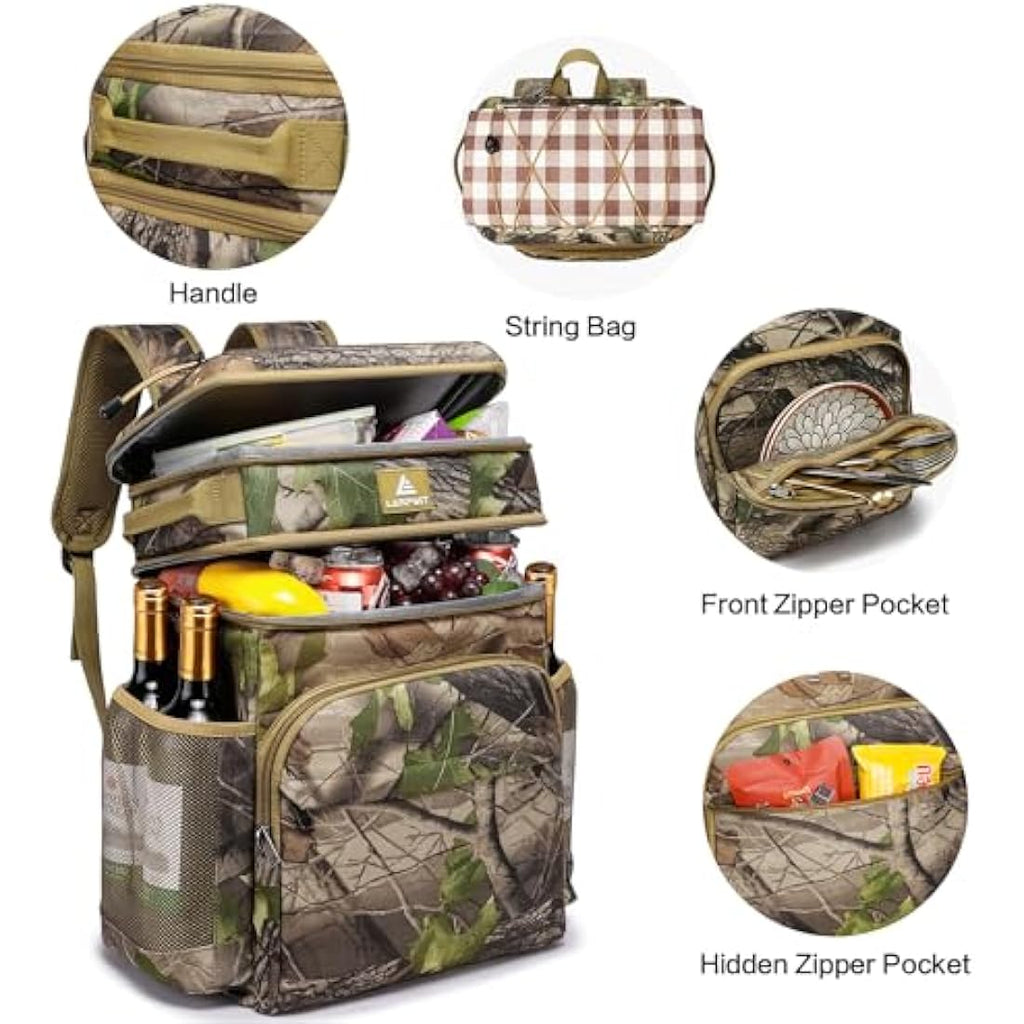 Laripwit Insulated Cooler Backpack | 54 Can Leak-Proof Camo Picnic Bag
