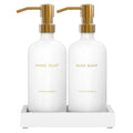 Amber Glass Hand and Dish Soap Dispenser Set with Tray – Gold
