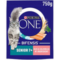 Purina One Senior 7+ Salmon Dry Cat Food - 750g Kibble (Pack of 4)