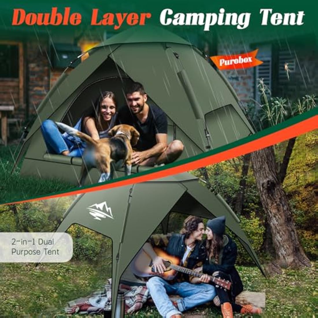 2-3 Person Pop Up Camping Tent | Waterproof Double Layer Dome