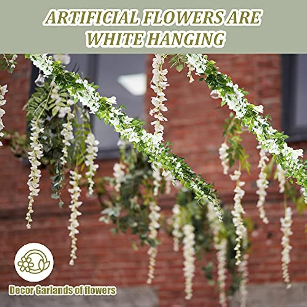 4-Piece White Silk Wisteria Garland Artificial Hanging Vines