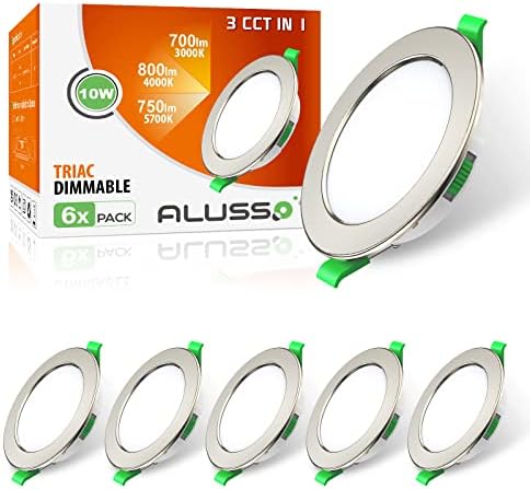 ALUSSO 10W LED Recessed Downlights – IP44 Dimmable CCT Slim Spotlights, 6 Pack