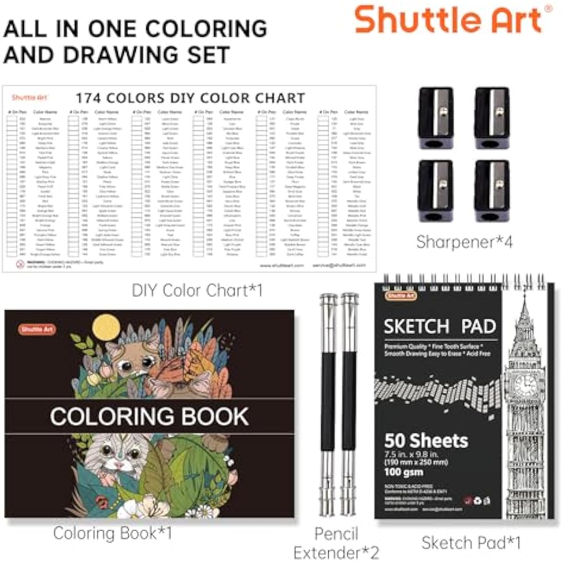 Shuttle Art 174 Professional Colouring Pencils Set with Sketch Pad