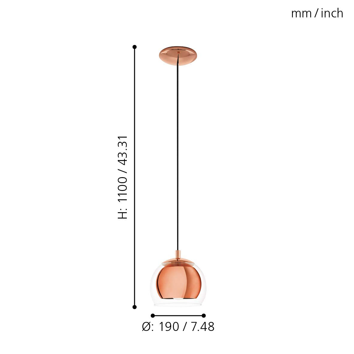 EGLO Rocamar Pendant Lamp – Copper Metal & Glass Hanging Light