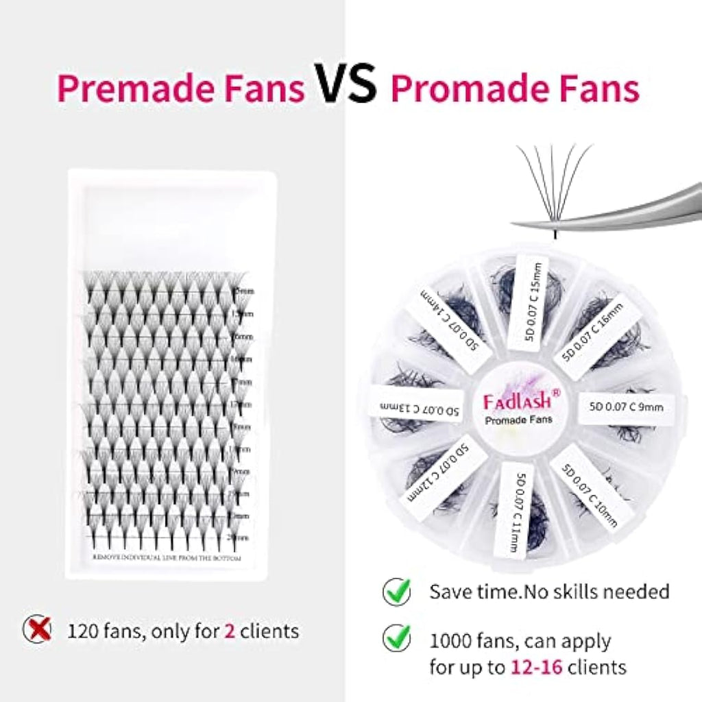 Fadlash 5D Premade Volume Eyelash Extensions | 1000 Loose Fans C Curl
