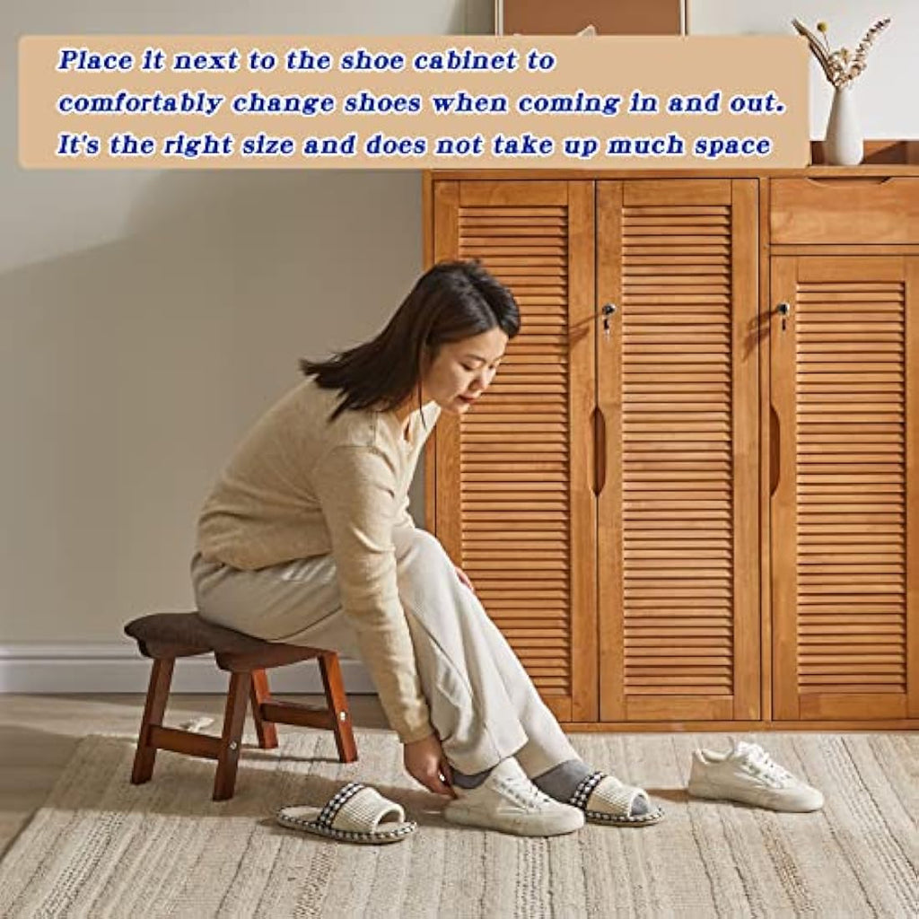 Aibiju Wooden Footstool – Padded Beech Wood Ottoman with Removable Cover