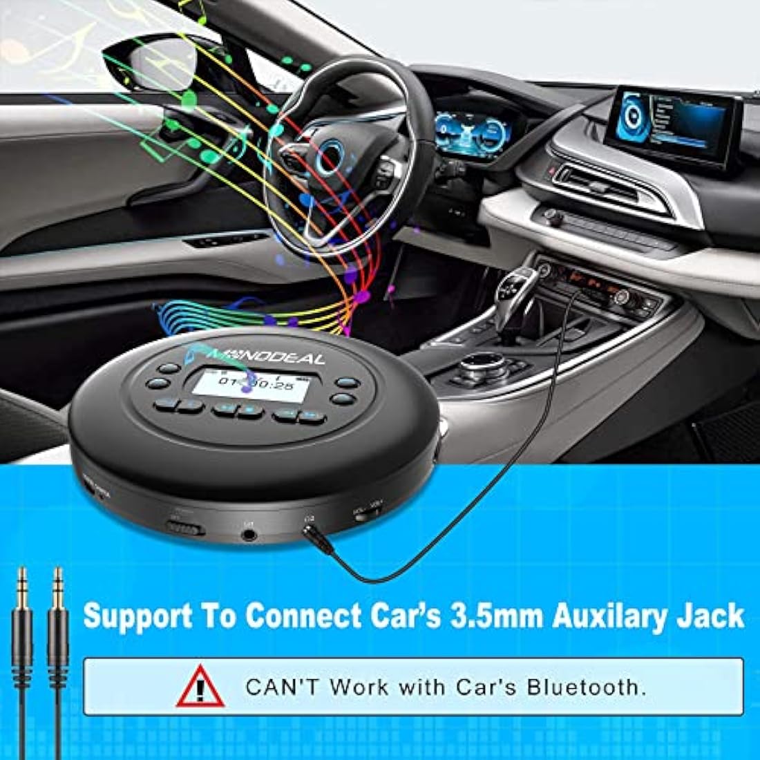 MONODEAL Portable Bluetooth CD Player – Rechargeable with Anti-Skip