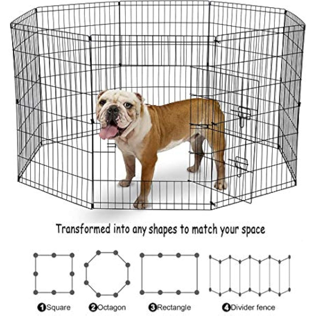 Underdog 8 Panel Foldable Pet Playpen | Indoor & Outdoor Dog Pen - 91cm Black