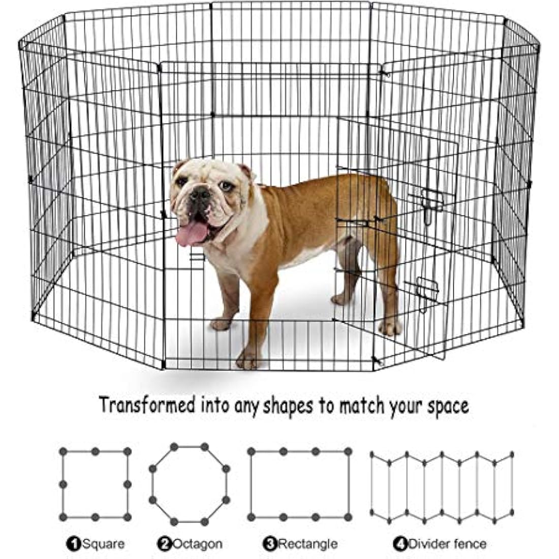 Underdog 8 Panel Foldable Pet Playpen | Indoor & Outdoor Dog Pen - 91cm Black