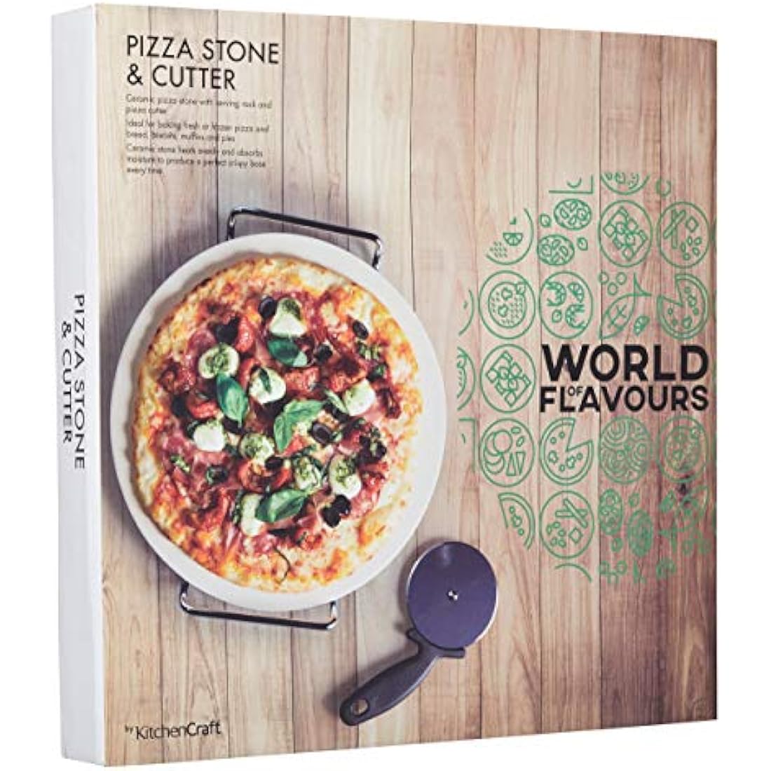 Jolof Store Ceramic Pizza Stone and Rocking Cutter Set – 2 Pieces