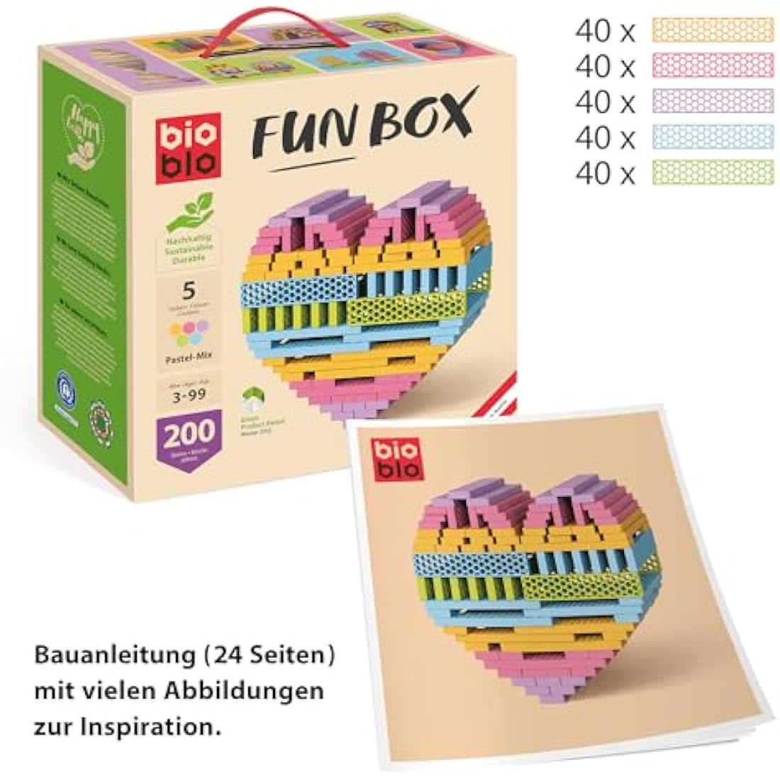 Bioblo Funbox Pastel Mix 200 – Sustainable Montessori STEM Blocks