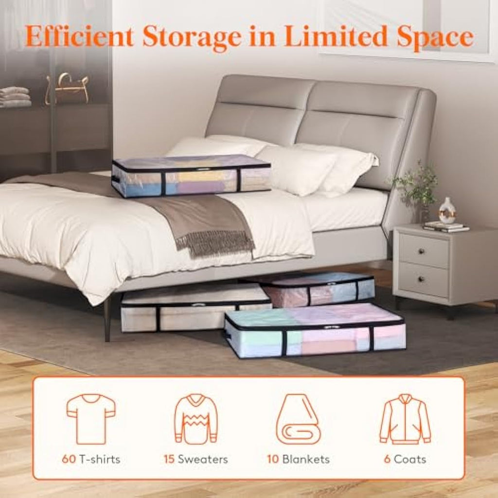 Lifewit 2-Pack Under Bed Storage Bags - 60L Large Clear Organizers