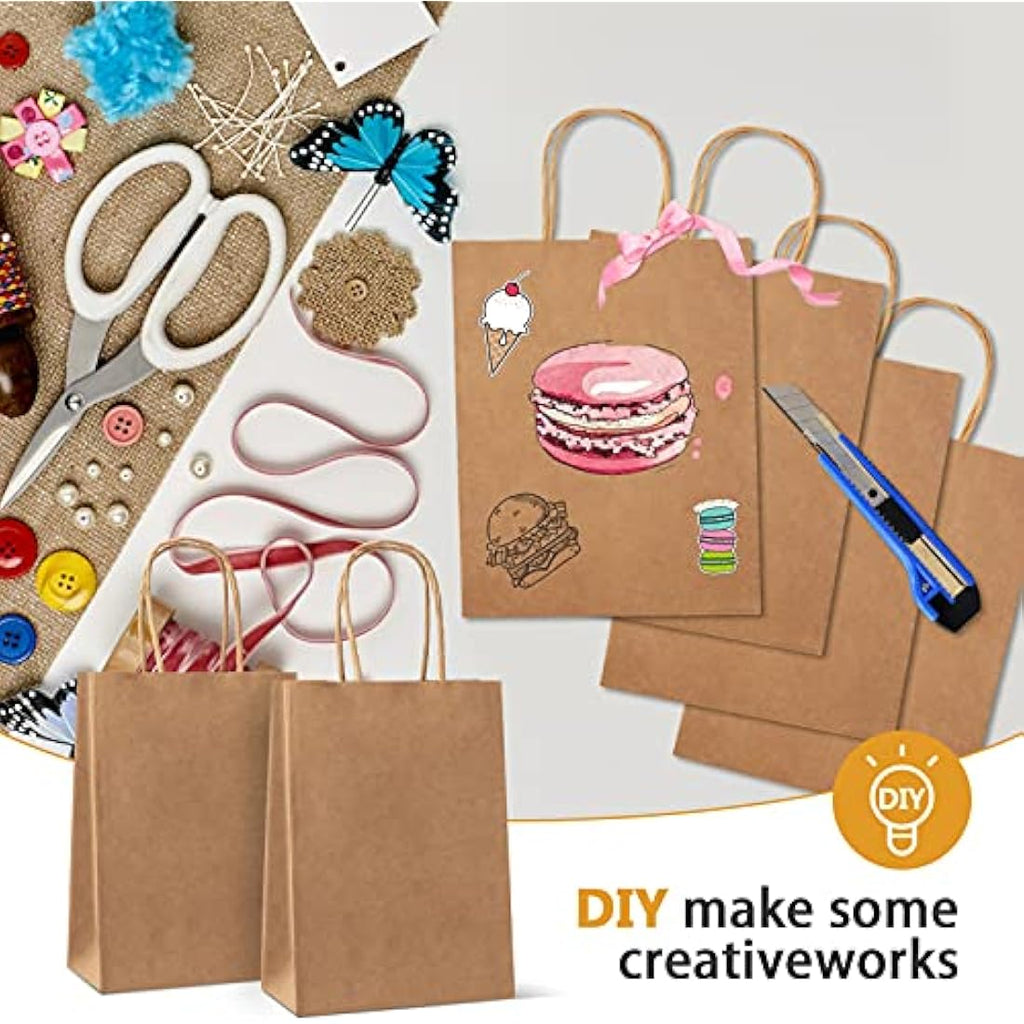 HAUSPROFI 25pcs Kraft Paper Gift Bags with Handles - 130gsm Brown