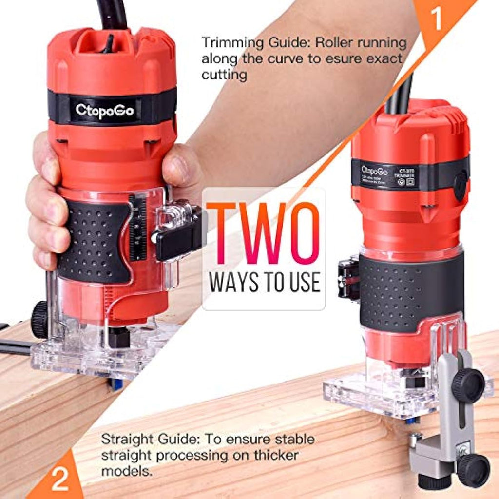 CtopoGo 800W Wood Palm Router Tool - Hand Edge Trimmer with 12 Router Bits