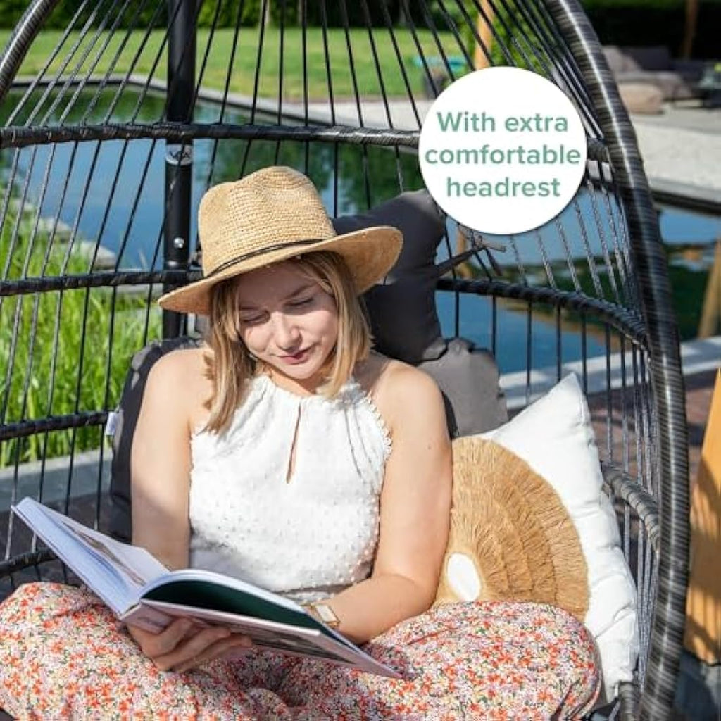 Vita5 Foldable Hanging Egg Chair with Frame | Polyrattan - Dark Grey