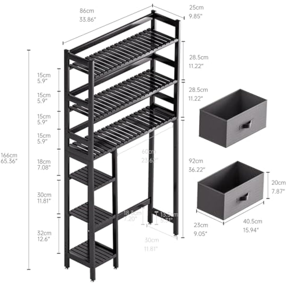 SMIBUY 6-Tier Bamboo Over-The-Toilet Storage Rack with Drawers – Black