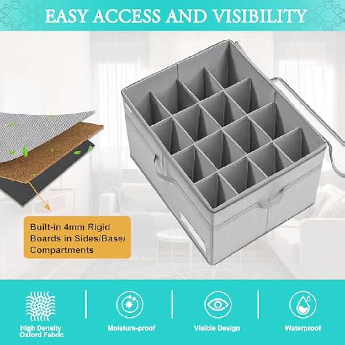 LUVHOMEE Shoe Organiser for Closet | 16 Pair Foldable Storage Bin – Grey