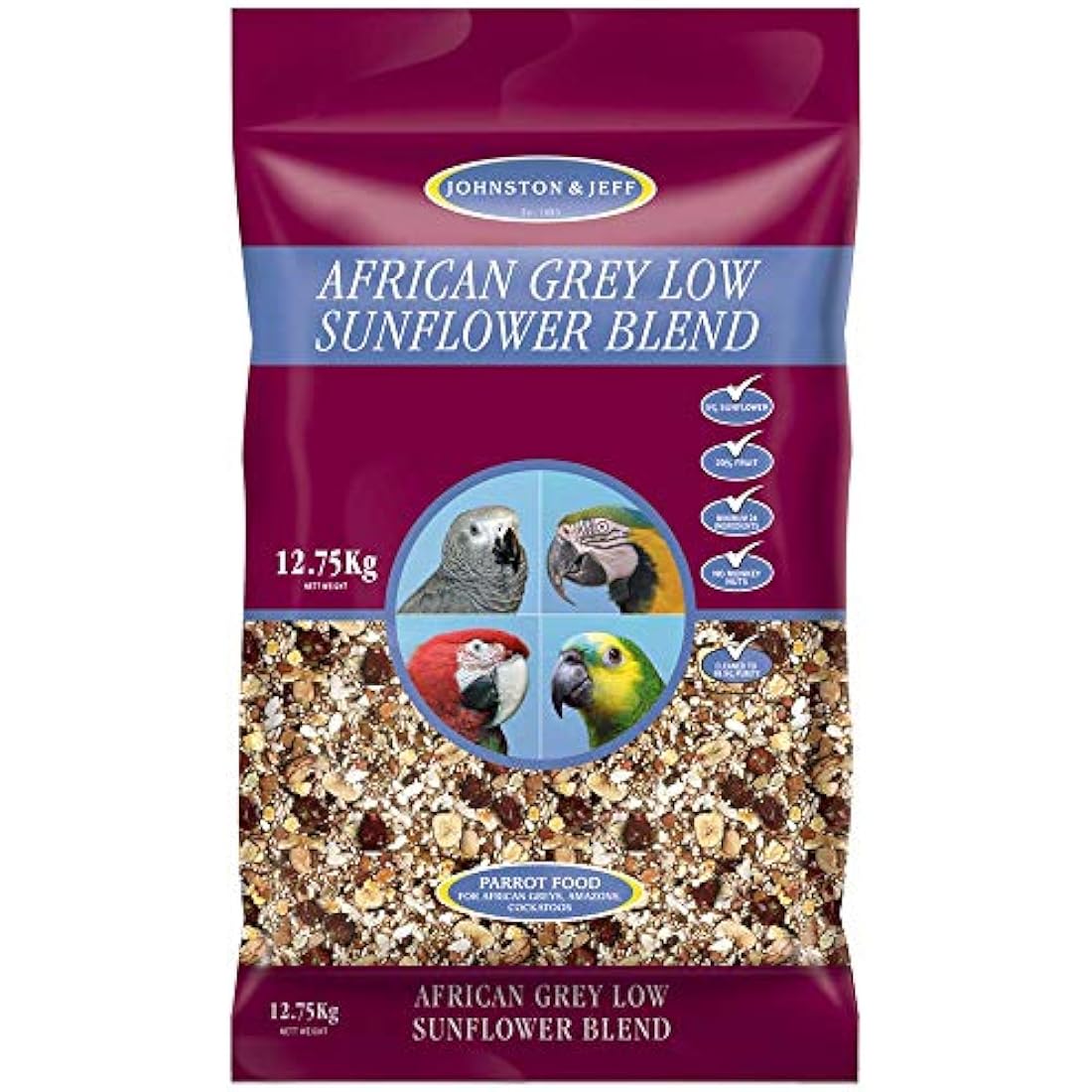 Johnston & Jeff Low Sunflower Parrot Food for African Greys, 12.75kg
