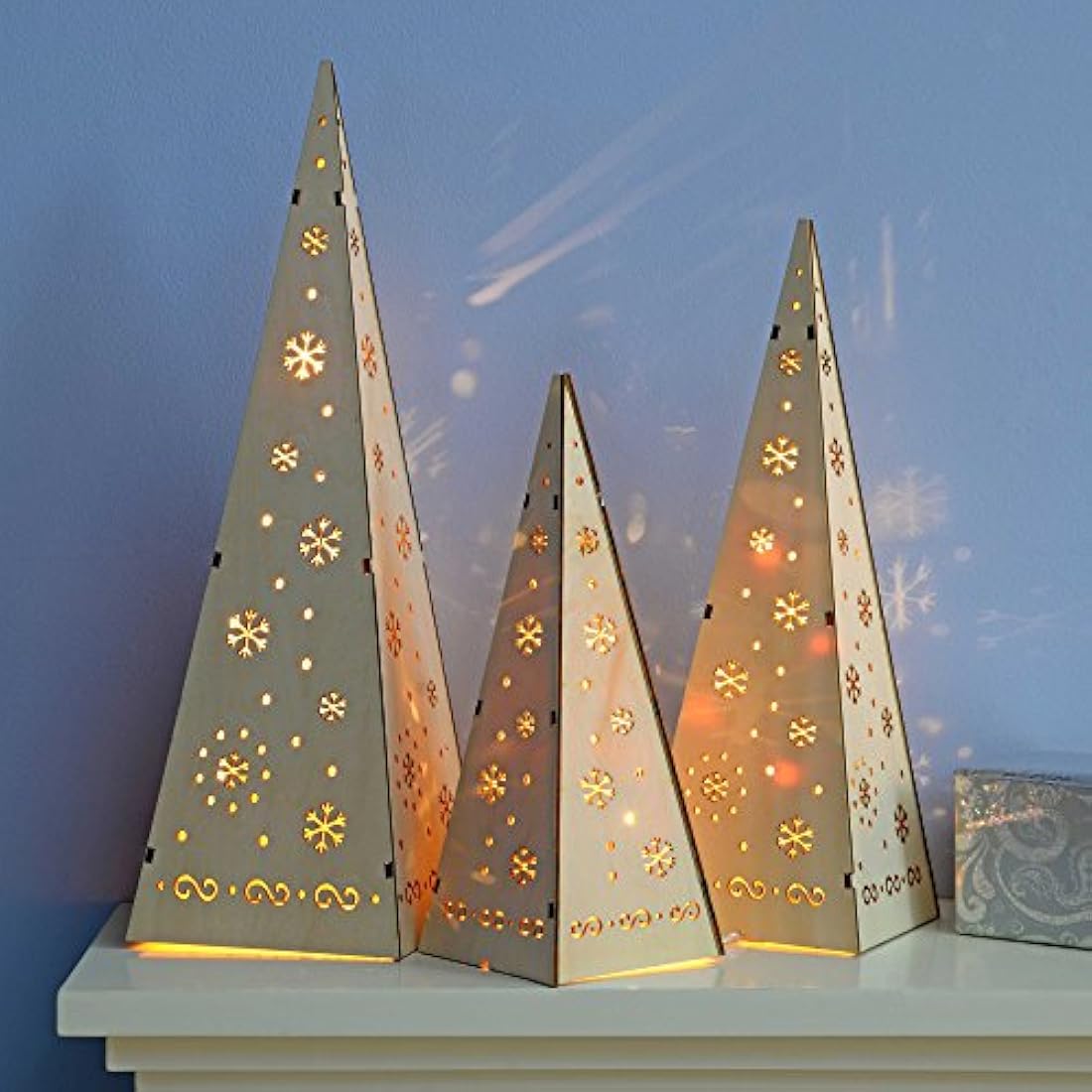 Wooden LED Pyramid Christmas Trees – Set of 3 Multi-Color
