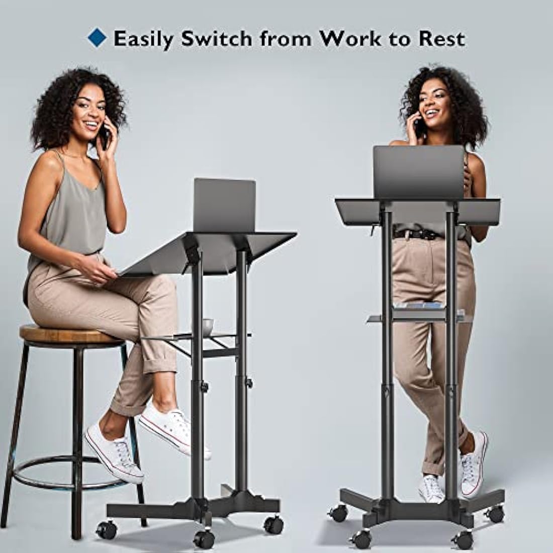 BONTEC Mobile Laptop Desk – Adjustable Rolling Standing Desk with Wheels