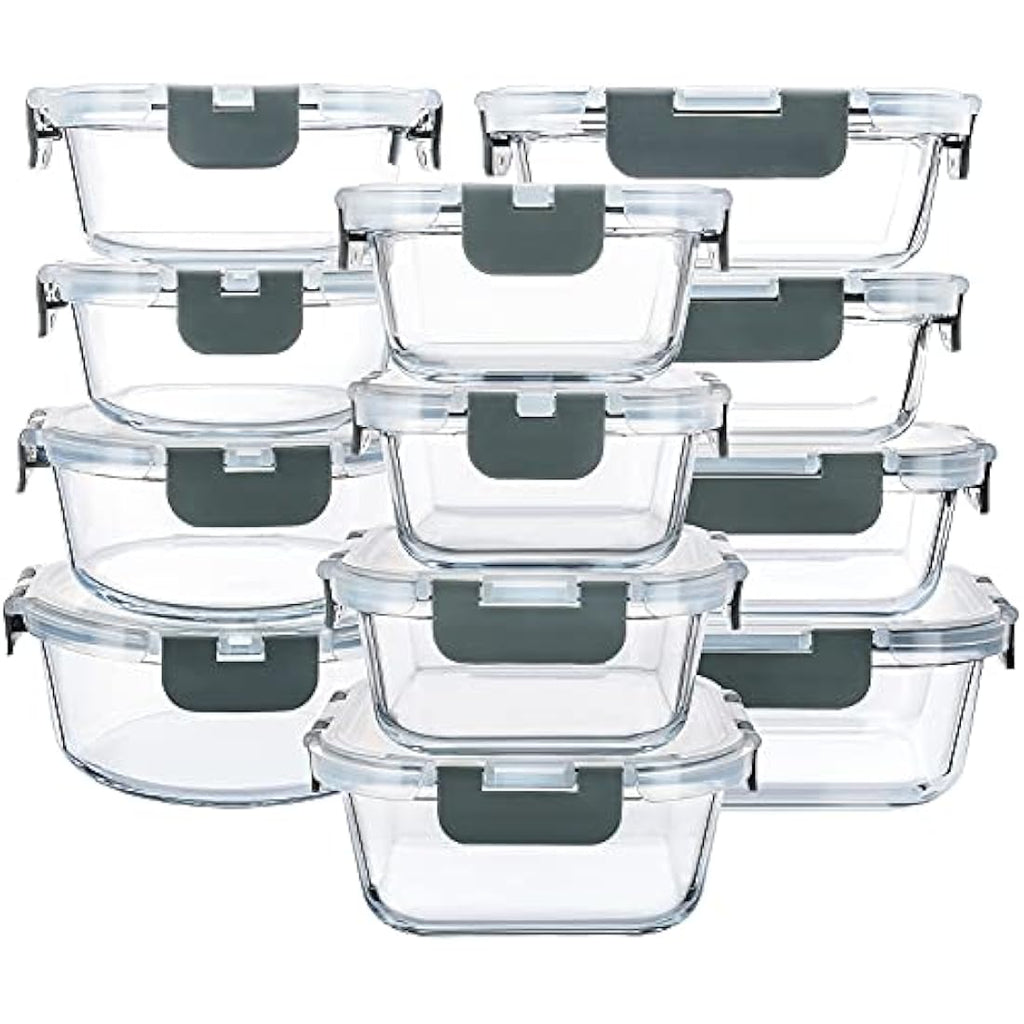 MCIRCO 24-Piece Glass Food Storage Containers | Airtight Meal Prep Set