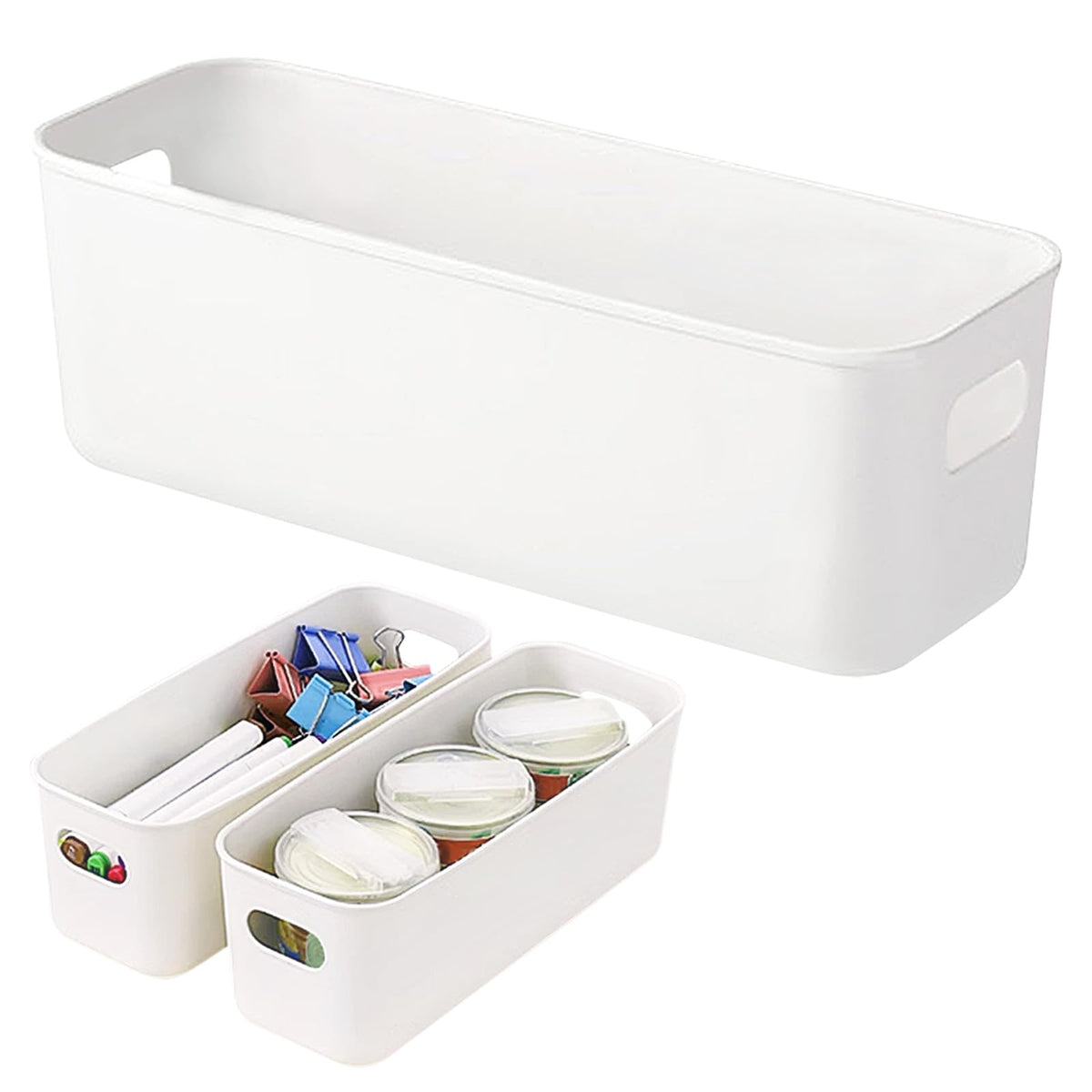 Fizleca 3 Pcs White Storage Baskets, Stackable Plastic Bathroom Organiser Boxes with Handles for Kitchen - image 1