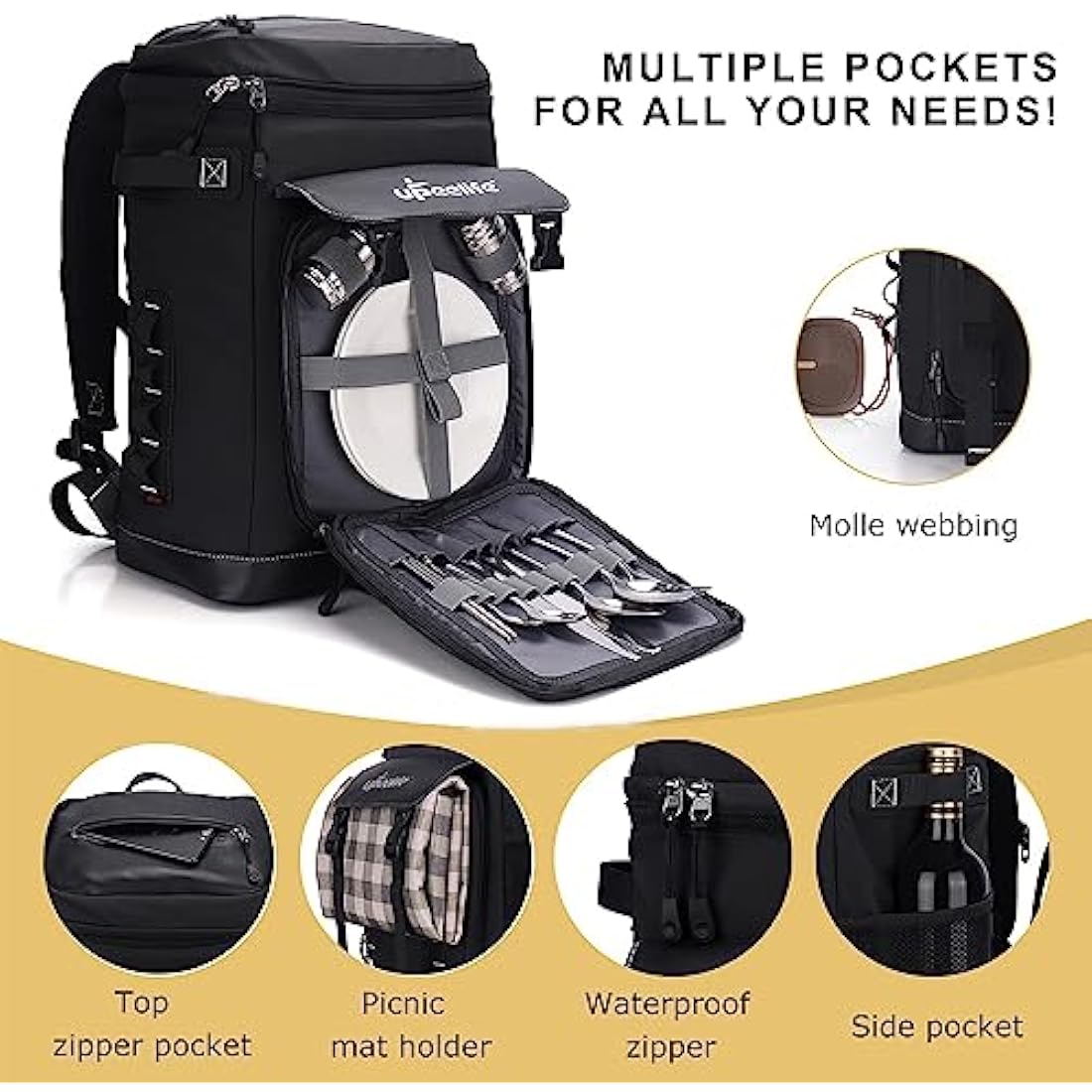 Upeelife 30L Insulated Cooler Backpack – Leakproof 42-Can Picnic Bag