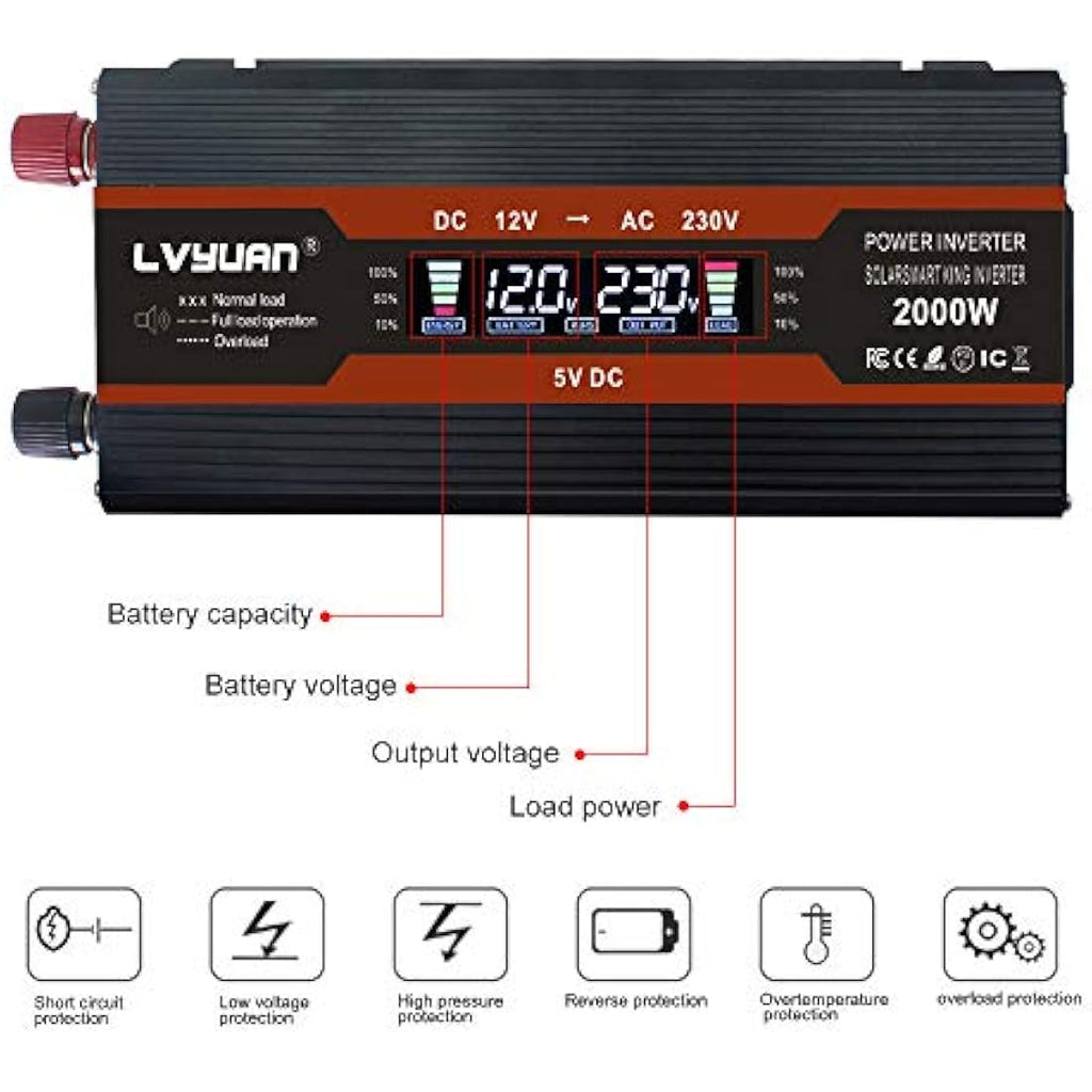 Cantonape 1000W Power Inverter | 12V to 230V Car Converter with LCD