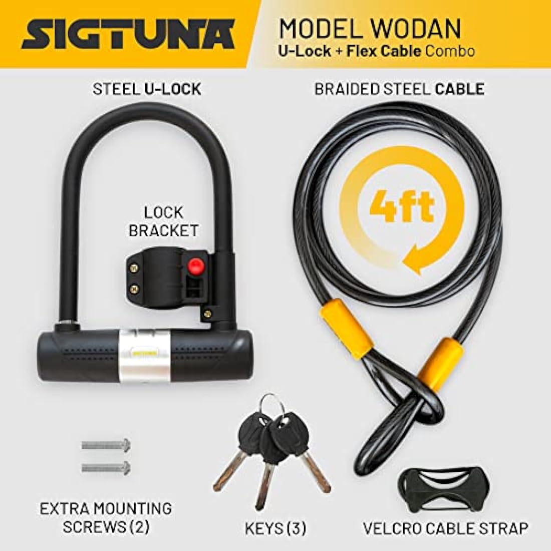 SIGTUNA Heavy Duty Bike U-Lock | 16mm Steel Shackle with Mount Holder