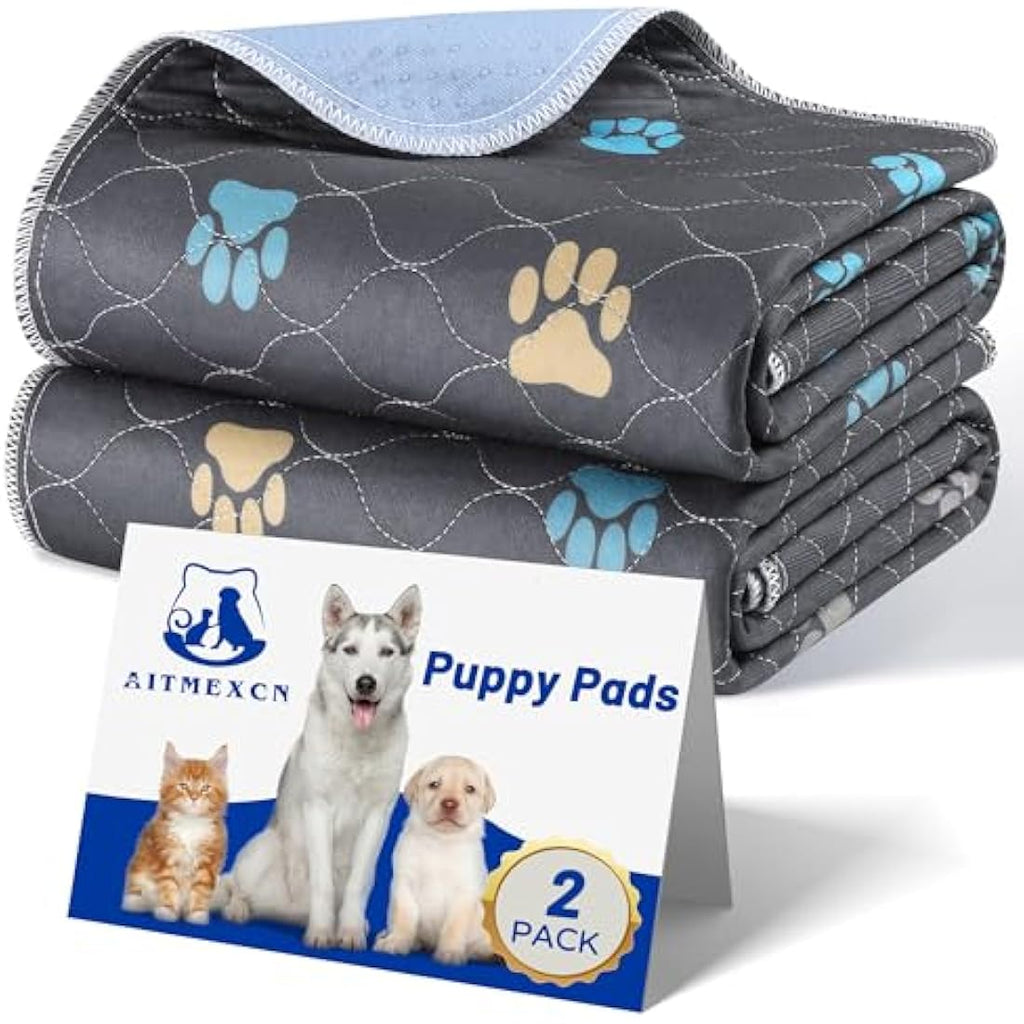 Aitmexcn Washable Dog Pee Pads – 2PK Waterproof Reusable Training Mats