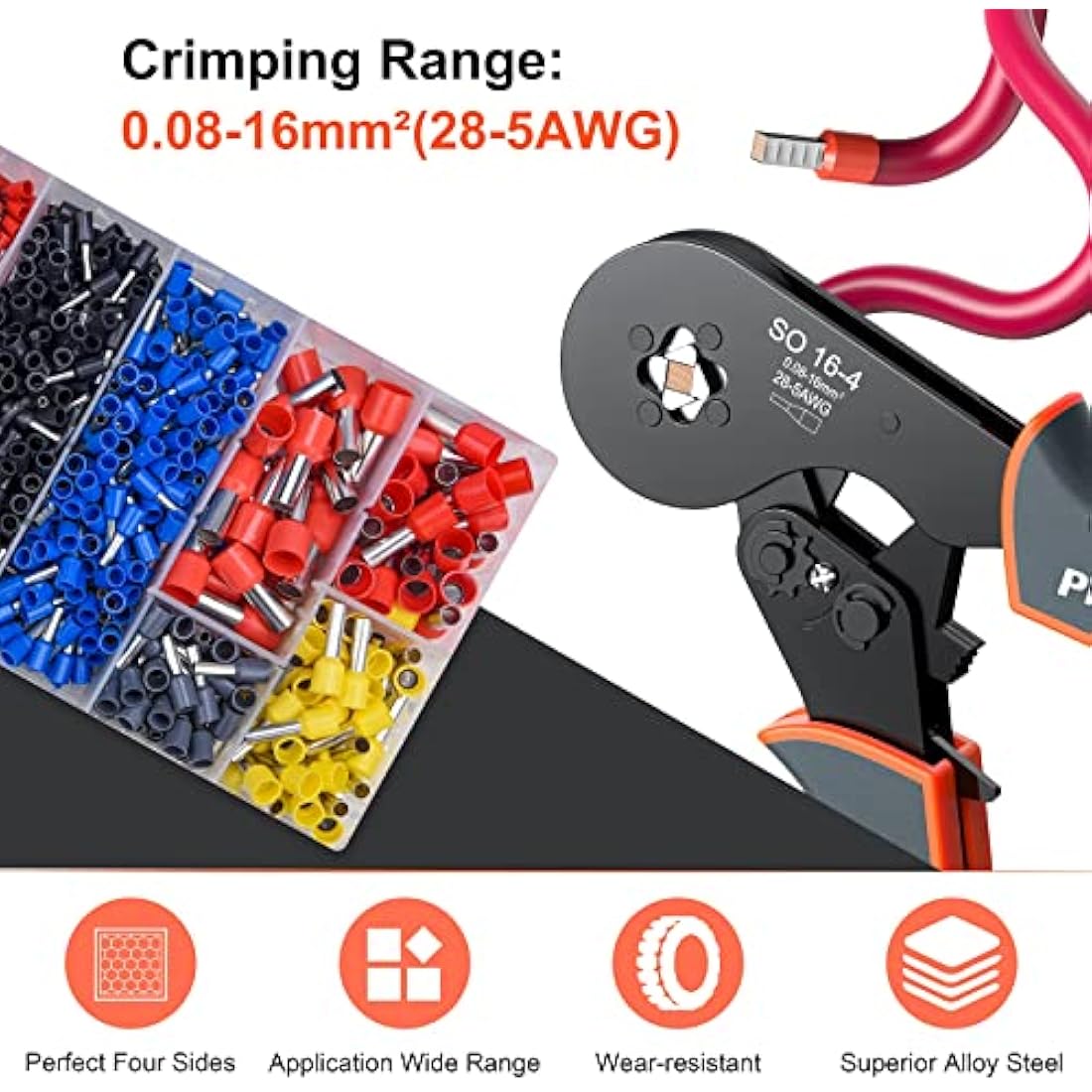 Preciva Ferrule Crimping Tool Kit | 0.08-16mm² Ratchet Wire Crimper Set