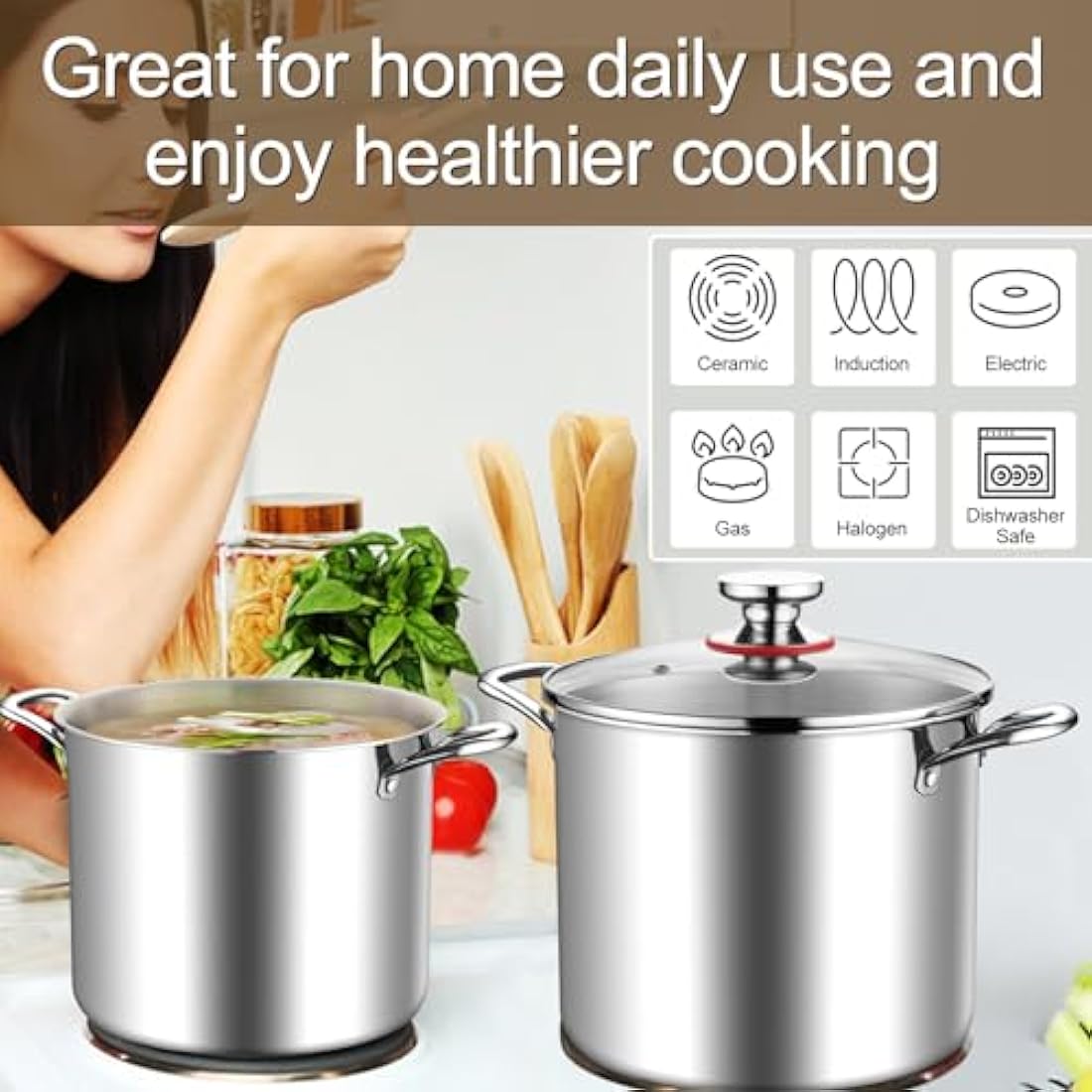 HaWare 10L Tri-Ply Stainless Steel Stock Pot with Glass Lid | Induction