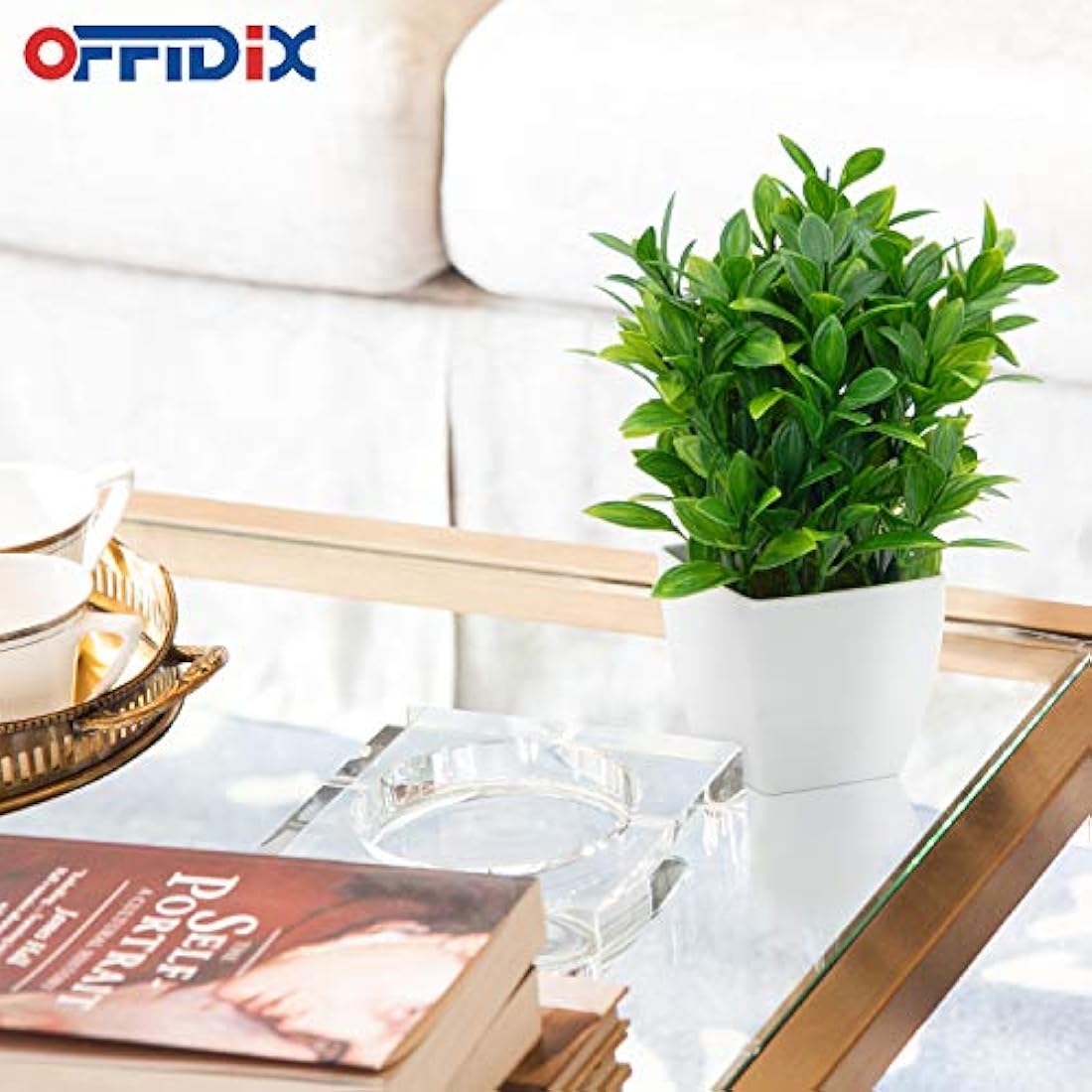 Jolof Store Artificial Eucalyptus Plant with Square Vase for Desk Decor
