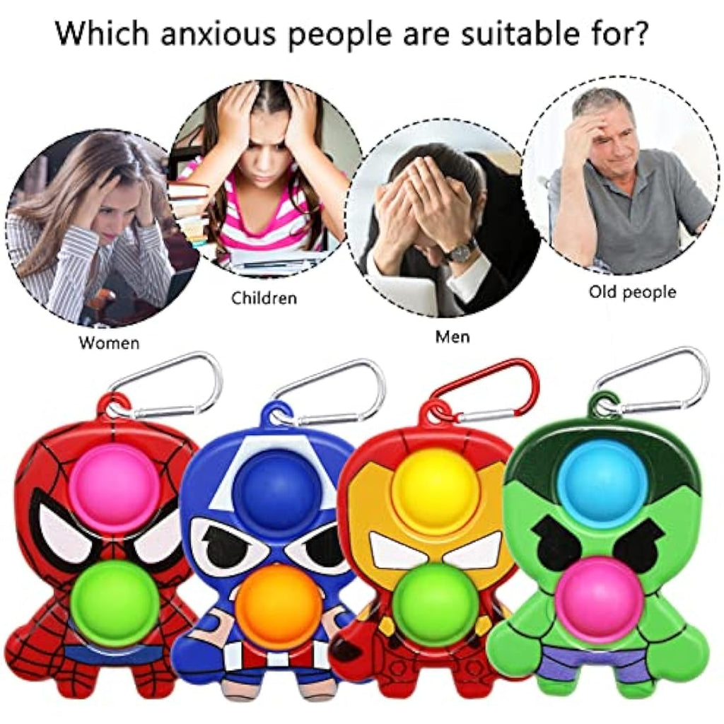 Hioph 4 Pcs Pop It Fidget Keychain – Silicone Stress Relief Sensory Toy