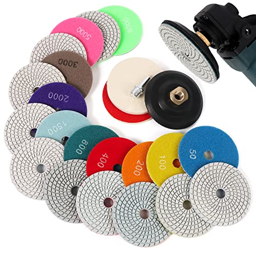 Jolof Store 14-Pack Diamond Polishing Pads | 4 Inch Wet Dry Stone Kit
