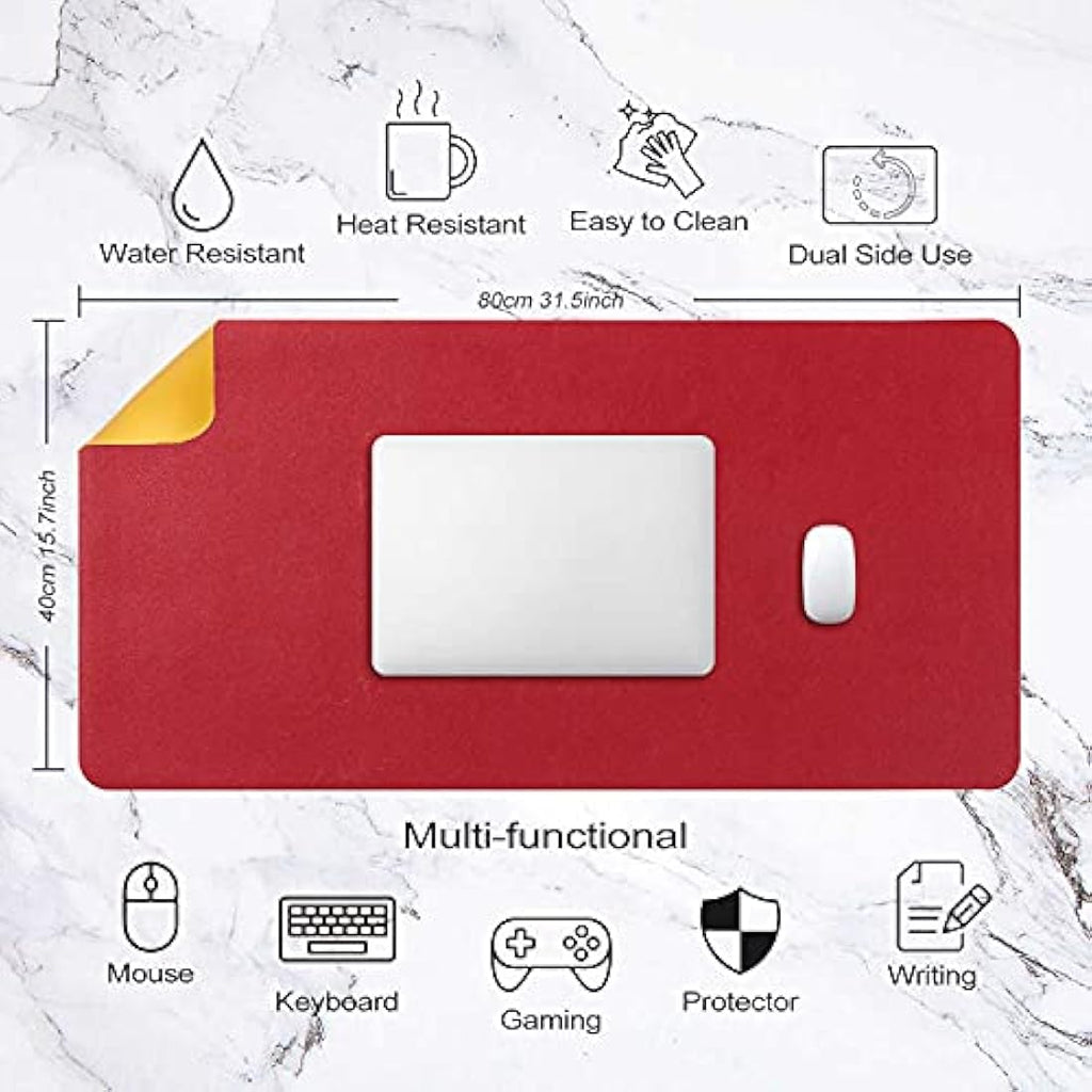 DOBAOJIA Dual-Side PU Leather Desk Pad - Large Waterproof Mouse Mat, Red/Yellow