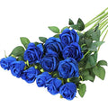 12PCS Artificial Silk Roses | 21" Long Stem Fake Flowers - Blue