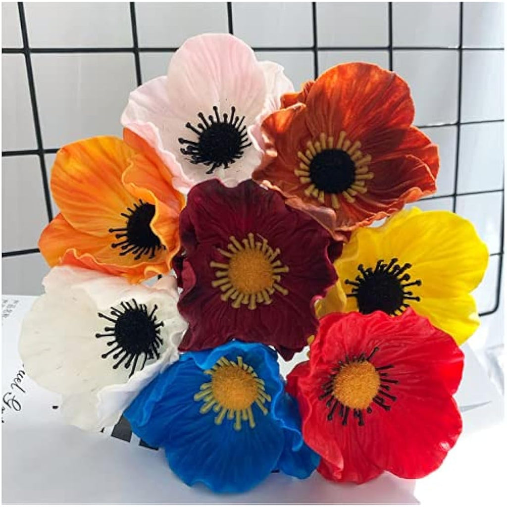 Artificial Poppy Flowers | 10 Stem UV-Resistant PU Bouquet - Red