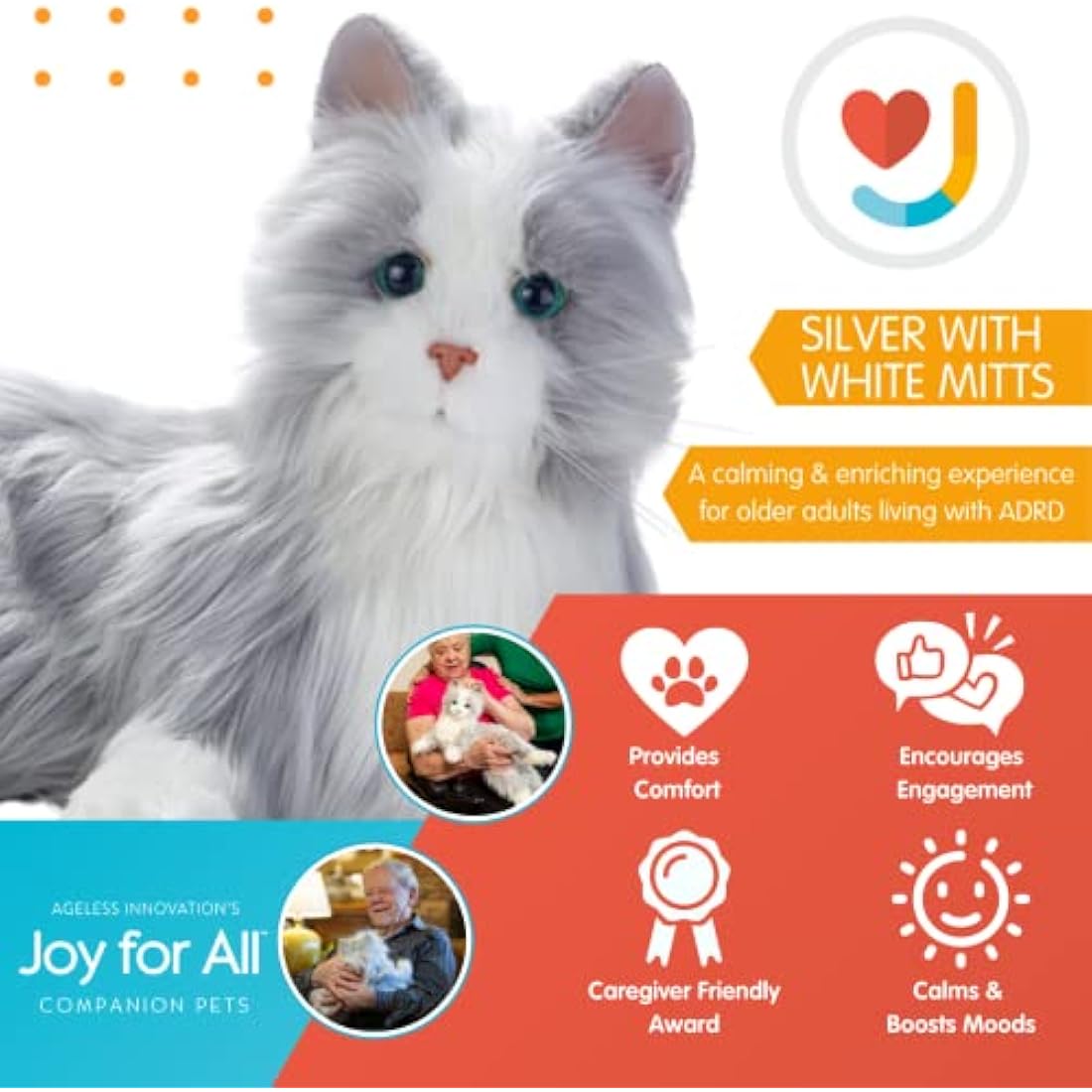 Joy For All Interactive Companion Cat – Realistic Silver & White Robotic Pet