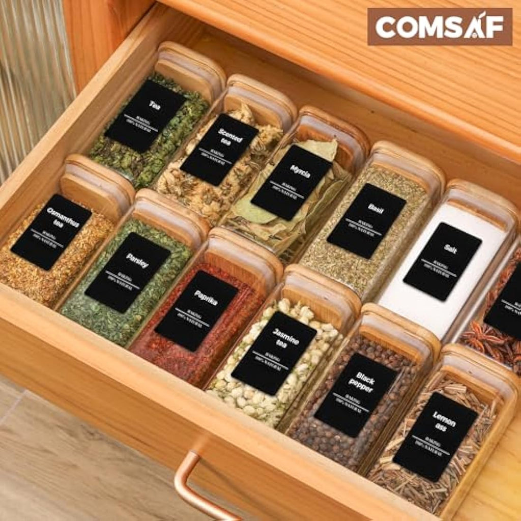 ComSaf 16Pcs Glass Spice Jars with Bamboo Lids - 10oz Airtight Containers