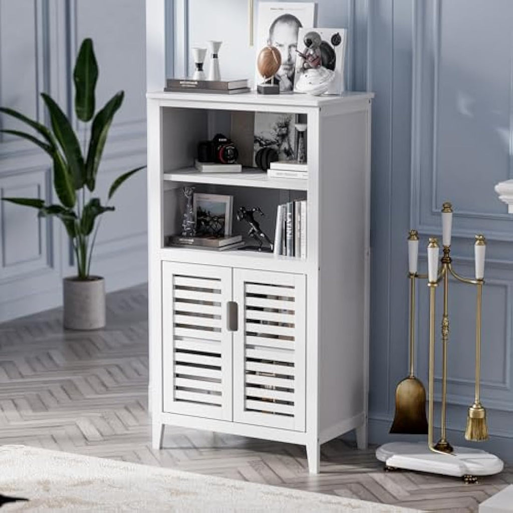 HITNET Bamboo Bathroom Floor Storage Cabinet | 2-Door Freestanding Organizer