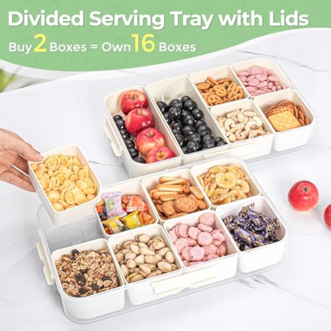 Luxear Snackle Box: 2-Pack Divided Snack Tray with Handle and Lid