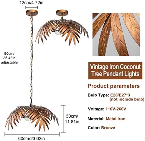 JCPYIUL Retro Tropical Coconut Leaf Chandelier – Iron LED Ceiling Light