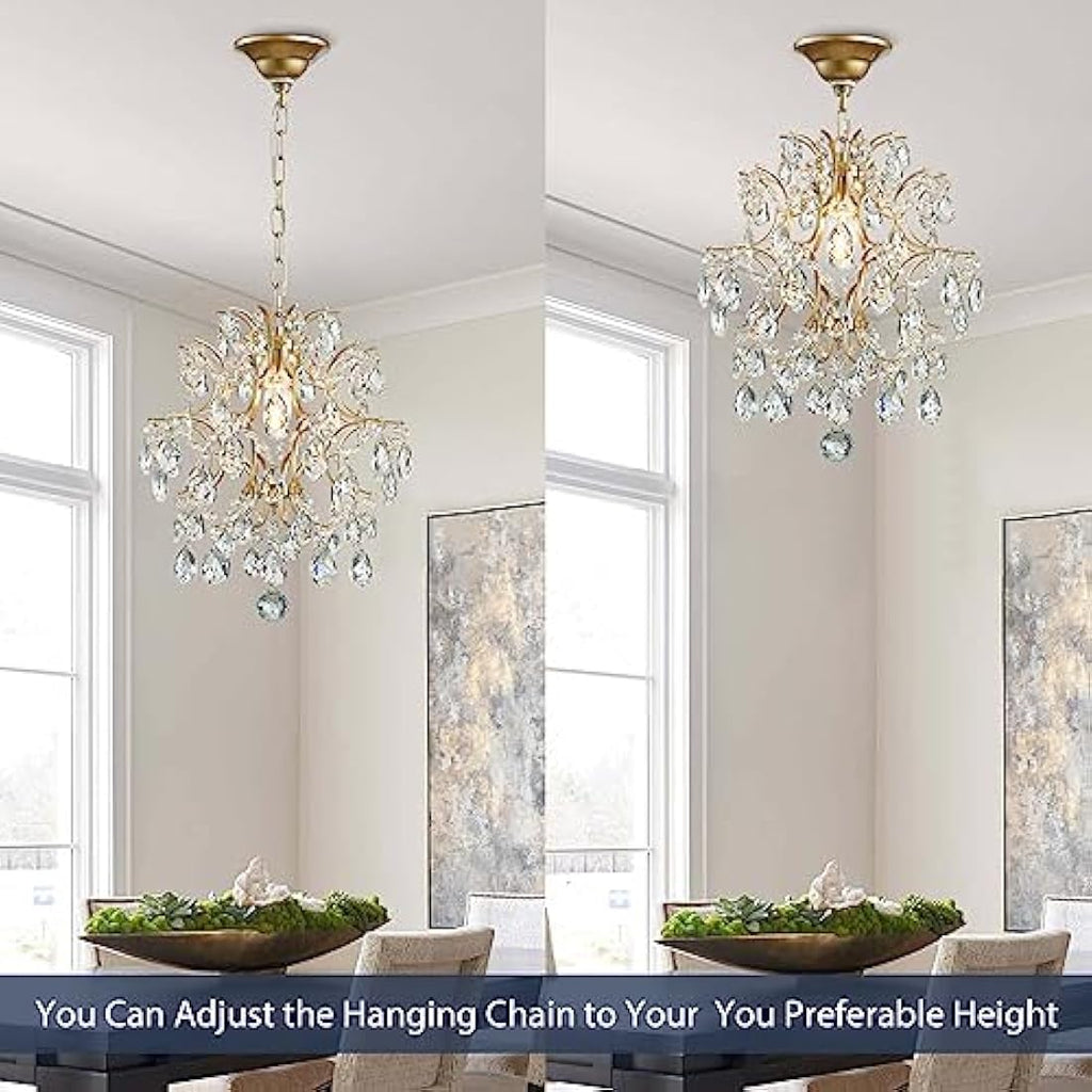 Bestier Gold Crystal Raindrop Pendant Chandelier – Modern Ceiling Light