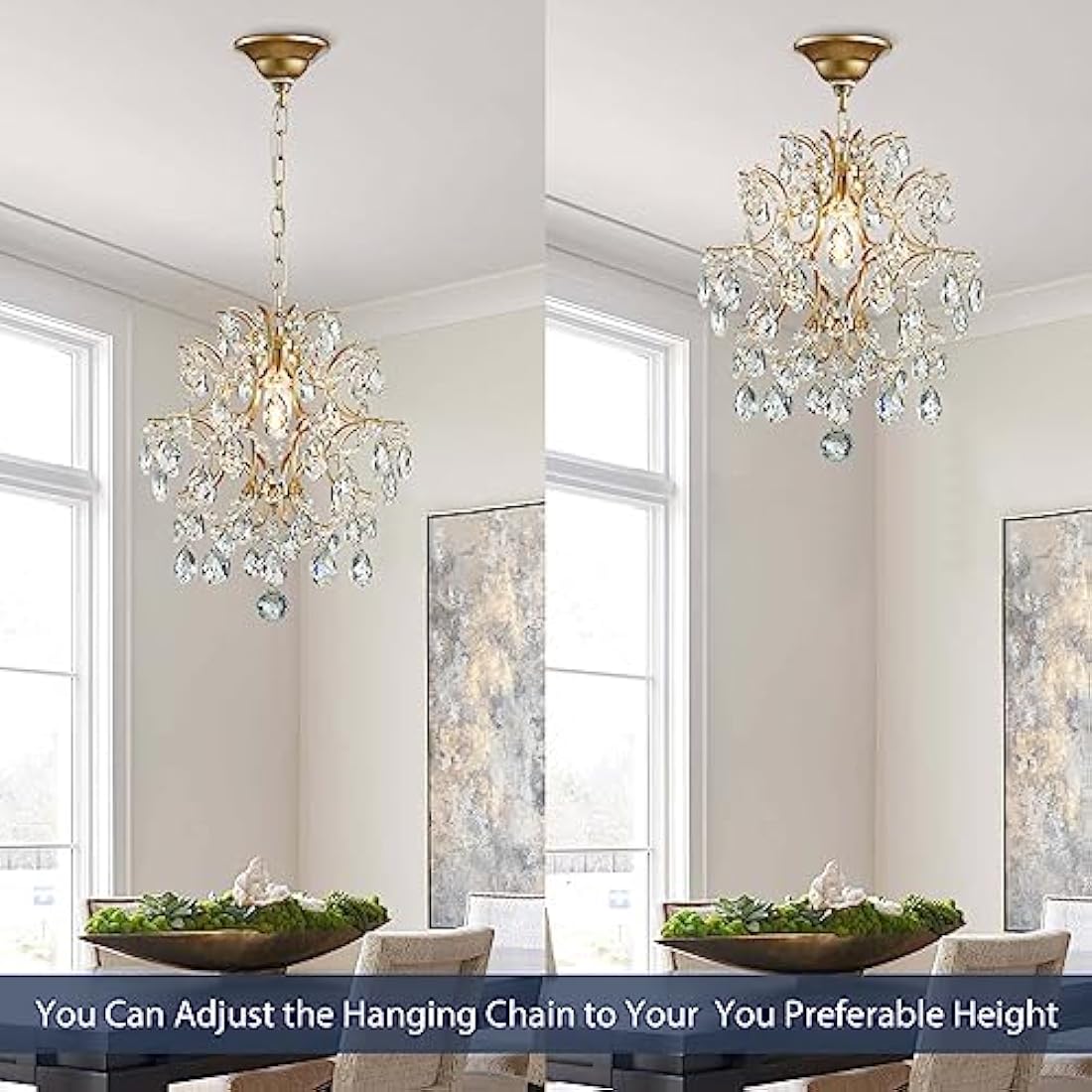 Bestier Gold Crystal Raindrop Pendant Chandelier – Modern Ceiling Light