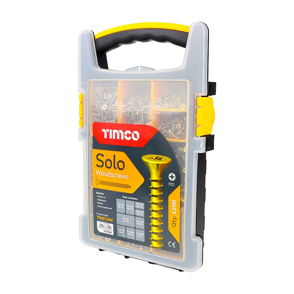 TIMCO Solo Woodscrews Mixed Tray - Gold Timber Fasteners - 1200 Pieces
