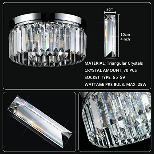 Rayofly Modern 2-Tier Crystal Chandelier – 6-Light Chrome Flush Mount