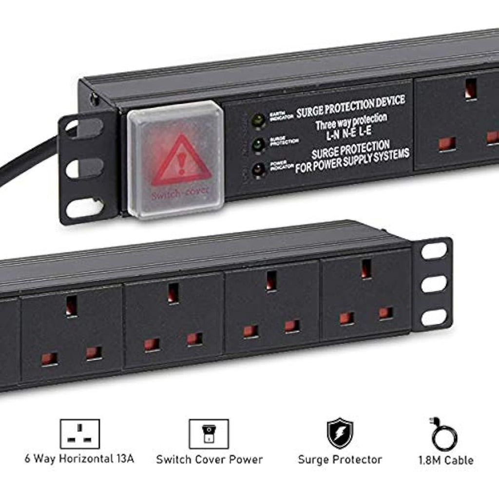 Dynamode 6-Way Rack Mount PDU – 13A Surge Protected Power Strip
